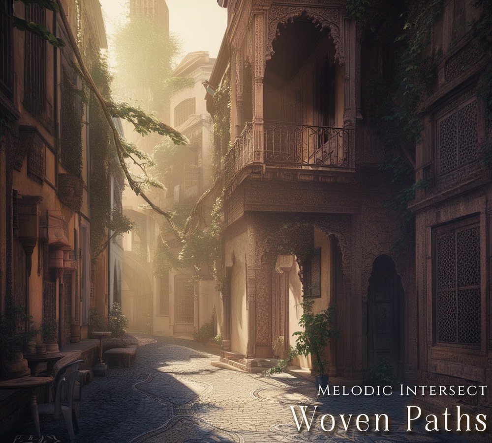 Woven Paths album cover – Melodic Intersect with Enayet Hossain (tabla), Hidayat Khan (sitar) and Greg Hatza (keyboards)